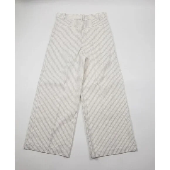 Madewell Superwide-Leg Trouser in Pinstripe Linen Blend Womens 4 Ivory Black - Picture 6 of 16